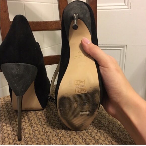 Black Faux suede platform stiletto heels - Picture 5 of 6